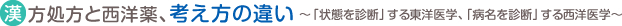 漢方処方と西洋薬、考え方の違い ～「状態を診断」する東洋医学、「病名を診断」する西洋医学～